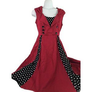 SMYS sz S vintage style polka dot swing skirt sleeveless dress red